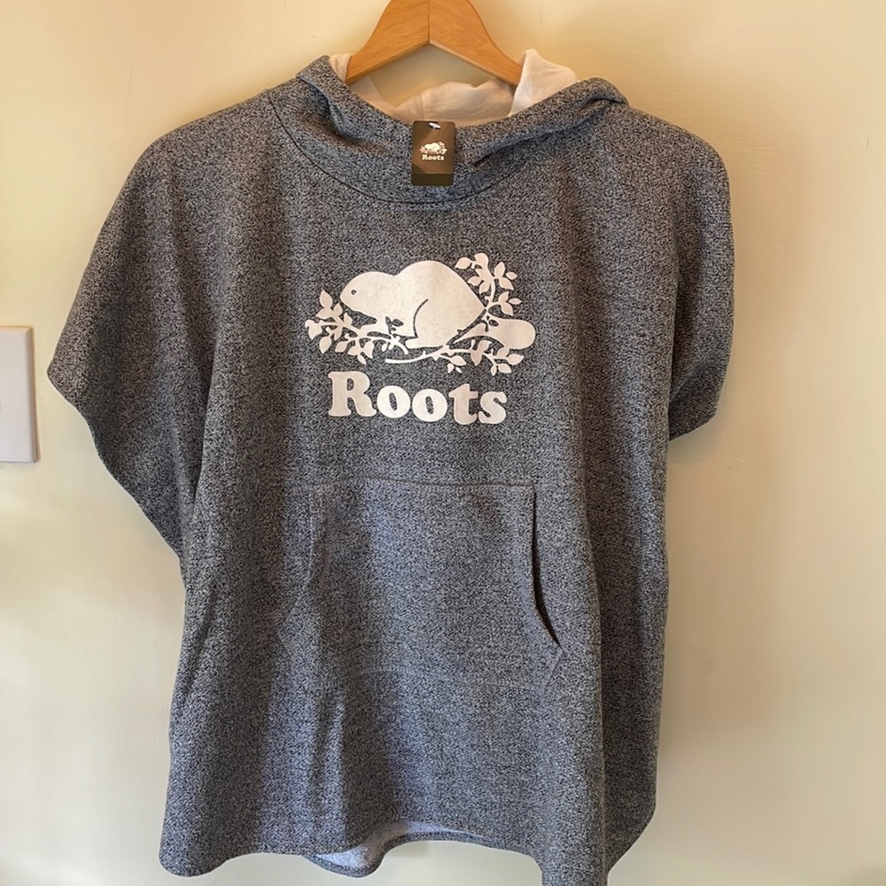 NWT Roots kids hooded poncho salt pepper size L XL